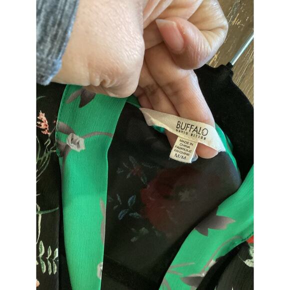 BUFFALO David Bitton tamed Floral Dress Flutter Long Sleeve Neck Tie Mini Dress - Picture 11 of 11